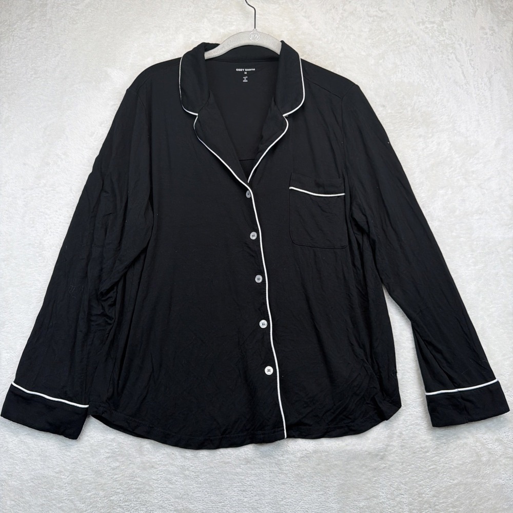 Cozy Earth‎ Bamboo Pajama Set Women's M Black Long Sleeve Button Front Luxe